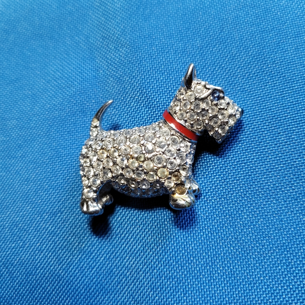 Vintage Swarovski Clear Rhinestone Silver Scottish Terrier Pin Brooch